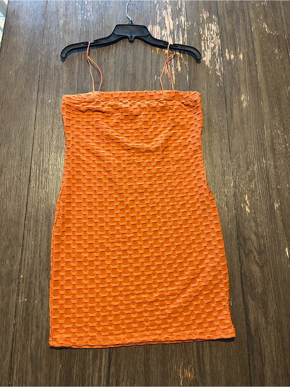 Love Orange Textured Spaghetti-Strap Mini Dress
